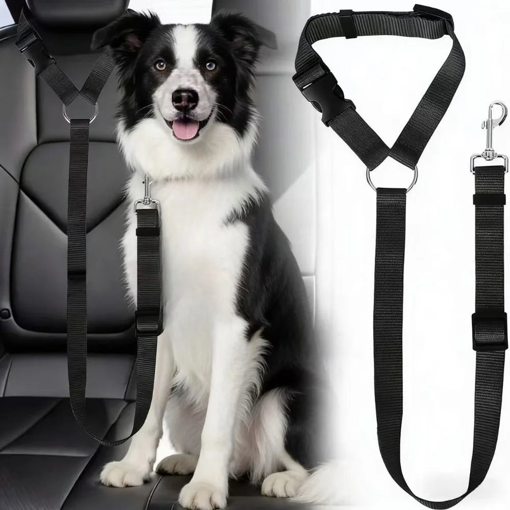 Pet car seat belt, nylon leash, rear seat belt, adjustable dog safety harness collar, pet accessories