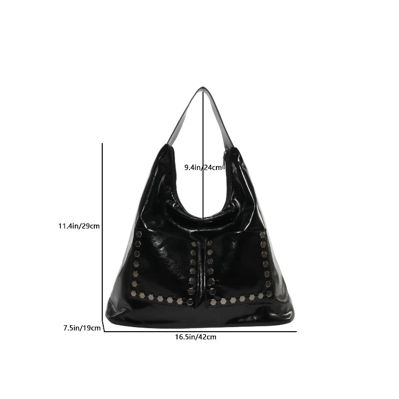 Retro Rivet Ladies Underarm Bag Fashion Girls Trend PU Leather Shoulder Bag Simple Design Style Large Capacity Women's Tote Bag