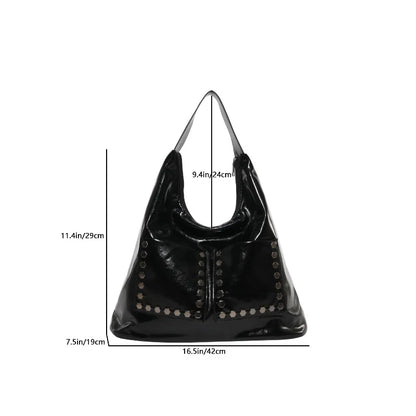 Retro Rivet Ladies Underarm Bag Fashion Girls Trend PU Leather Shoulder Bag Simple Design Style Large Capacity Women's Tote Bag