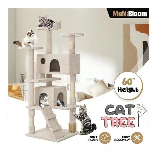 Tree, 60 Inch Cat Tree Tower With 2 Cat Condo, Cat Tower With ching Post, Cat Climbing Tower, Cat Tree For Indoor Cats