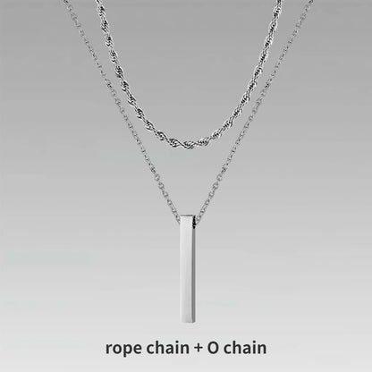 Vnox 3D Vertical Bar Necklaces for Men, Layering Stainless Steel Geometric Pendant, Layered Wheat Rope Cuban Chain, Boy Collar