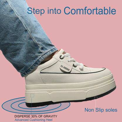 Fujin 9cm 3 inch comfortable platform sneakers for women Genuine Leather Women Vulcanized Shoes Platform High Heels Casual Shoes