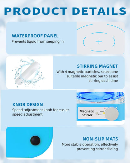Xin Teste 3000RPM Mini Magnetic Stirrer, 3000ml  Stirrers for Low Viscosity Liquid, No Heating Basic/Rechargeable
