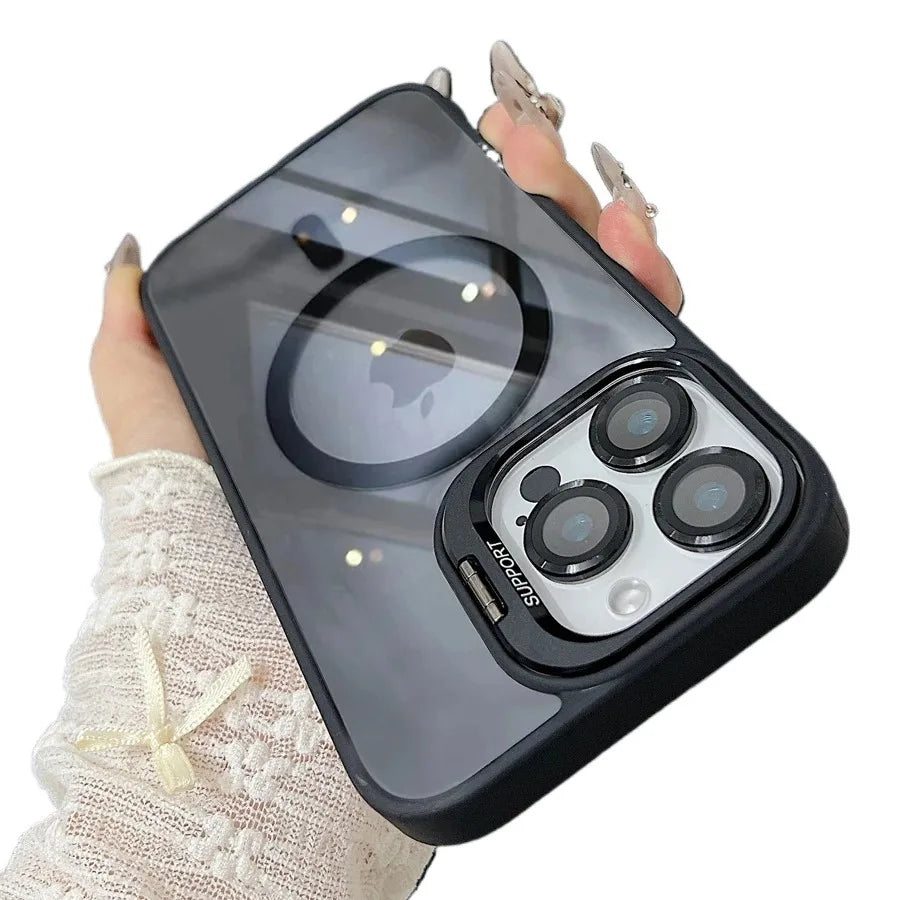 Luxury Magnetic Ring Stand Case For Magsafe For iPhone 17 16 15 14 Plus 13 12 Pro Max Wireless Charge Case With Lens Protector