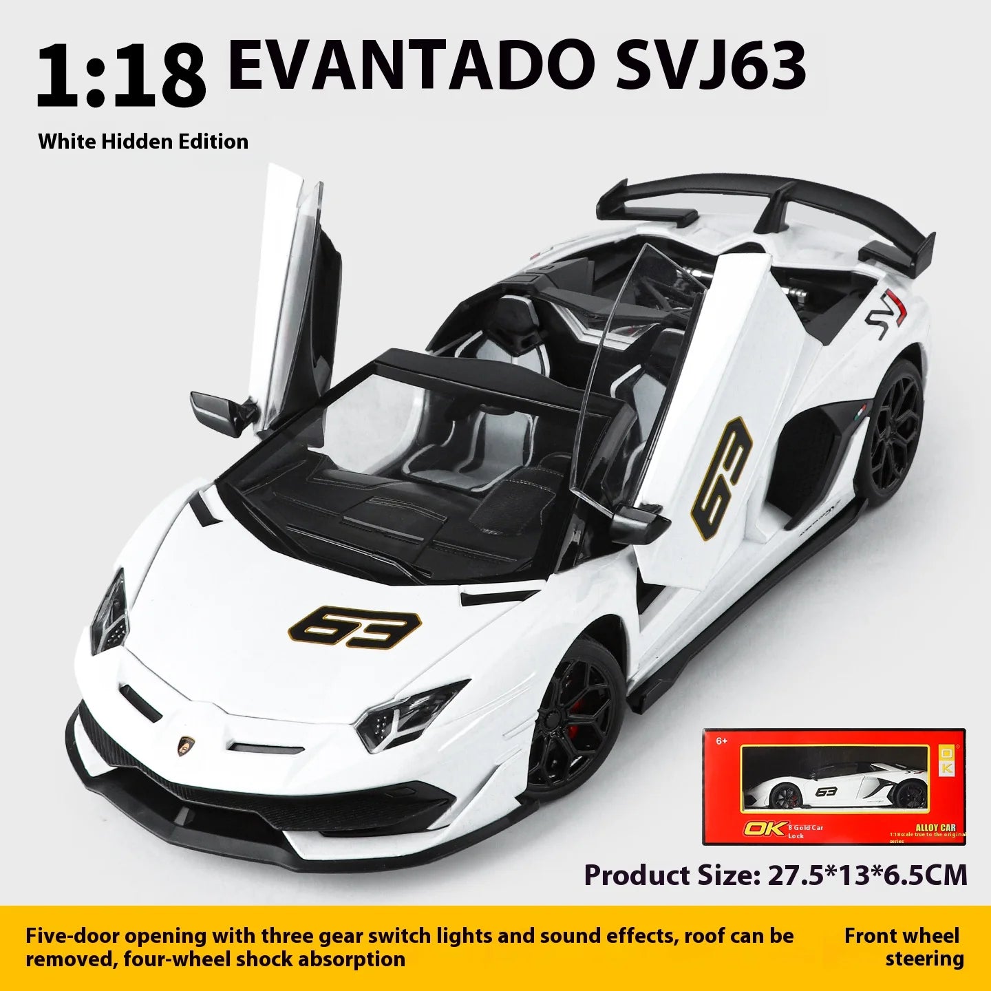 Large 1/18 Aventador SVJ Supercar Model Simulation Interior Details Adult Collection Ornaments