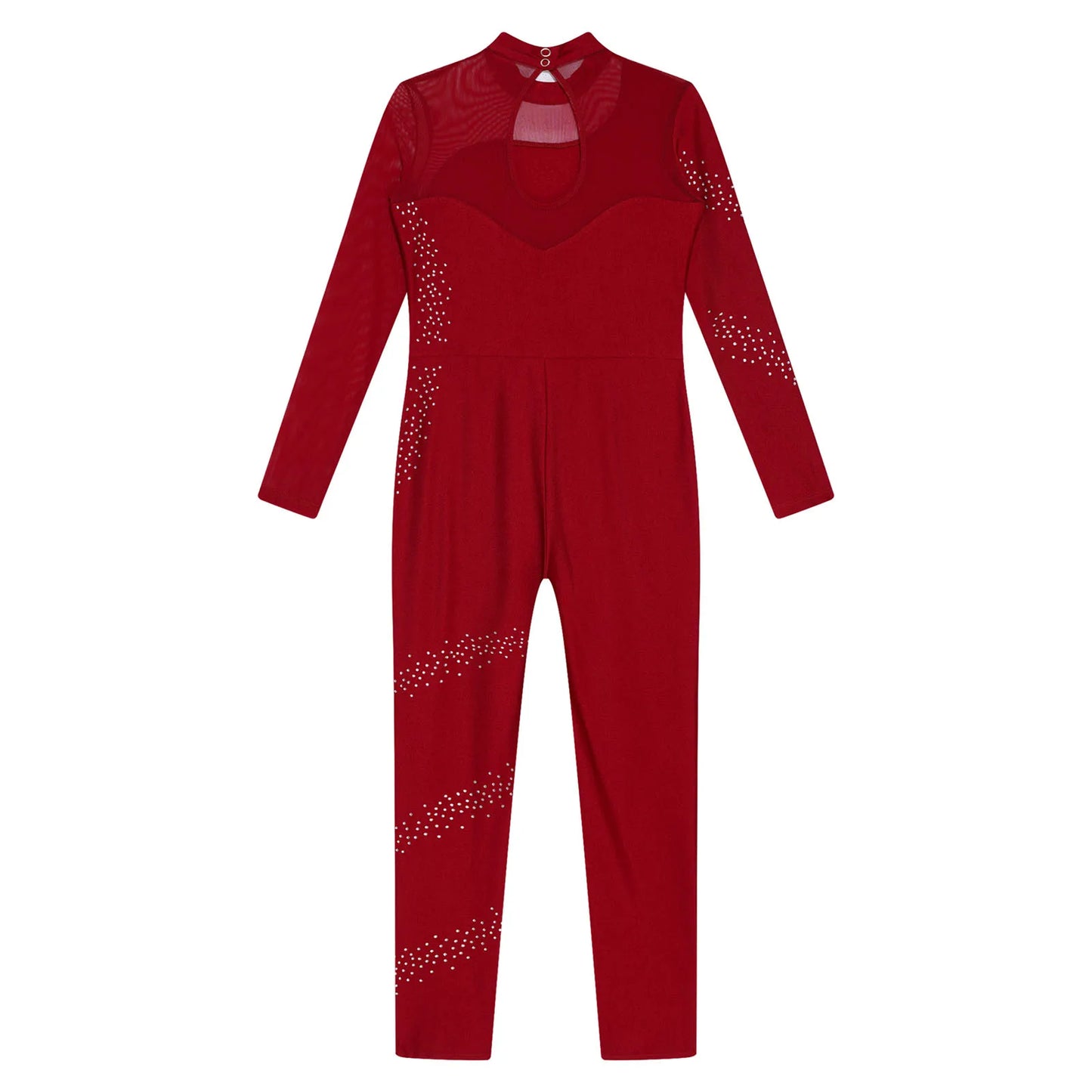 Kids Girls Ballet Dance Gymnastics Leotard Figure Skating Acrobatics Yoga Bodysuit Long Sleeve Shiny Rhinestone Mesh Jumpsuit