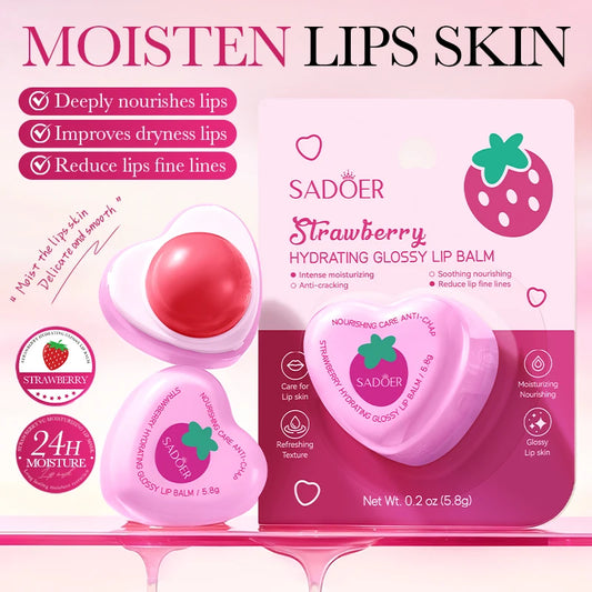 SADOER Strawberry Moisturizing Lip Balm Hydrating Lipstick Nourishing Lip Plumper Anti Cracking Plump Lips Skin Care Cosmetics