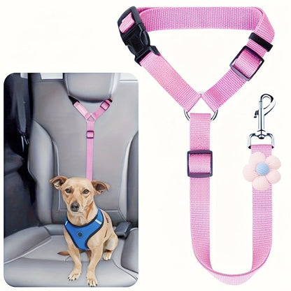 Pet Car Seat Adjustable (40-70cm)Belt Dog Cat Safety Harness Leash with Flower Decor for Dogs Travel Collar Pet Accessories