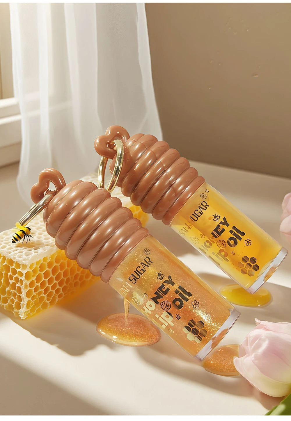 SAM SUGAR 2-Color Honey Essence Lip Oil Long-Lasting Moisture, Reduces Lip Lines Transparent Hydrating Lip Gloss