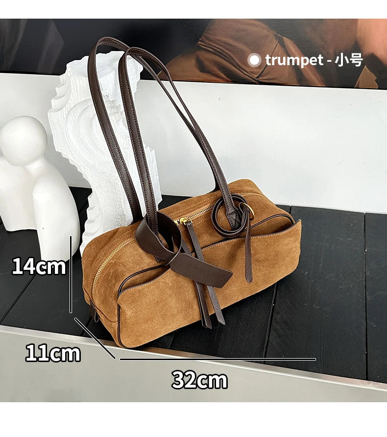 Women's Cow Genuine Leather Tote Bag suede commuting Cowhide Handbags Large Capacity Designer Luxury velvet Bags