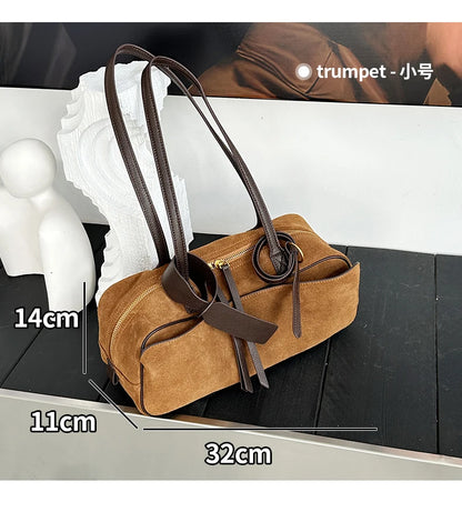 Women's Cow Genuine Leather Tote Bag suede commuting Cowhide Handbags Large Capacity Designer Luxury velvet Bags