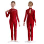 Kids Girls Ballet Dance Gymnastics Leotard Figure Skating Acrobatics Yoga Bodysuit Long Sleeve Shiny Rhinestone Mesh Jumpsuit