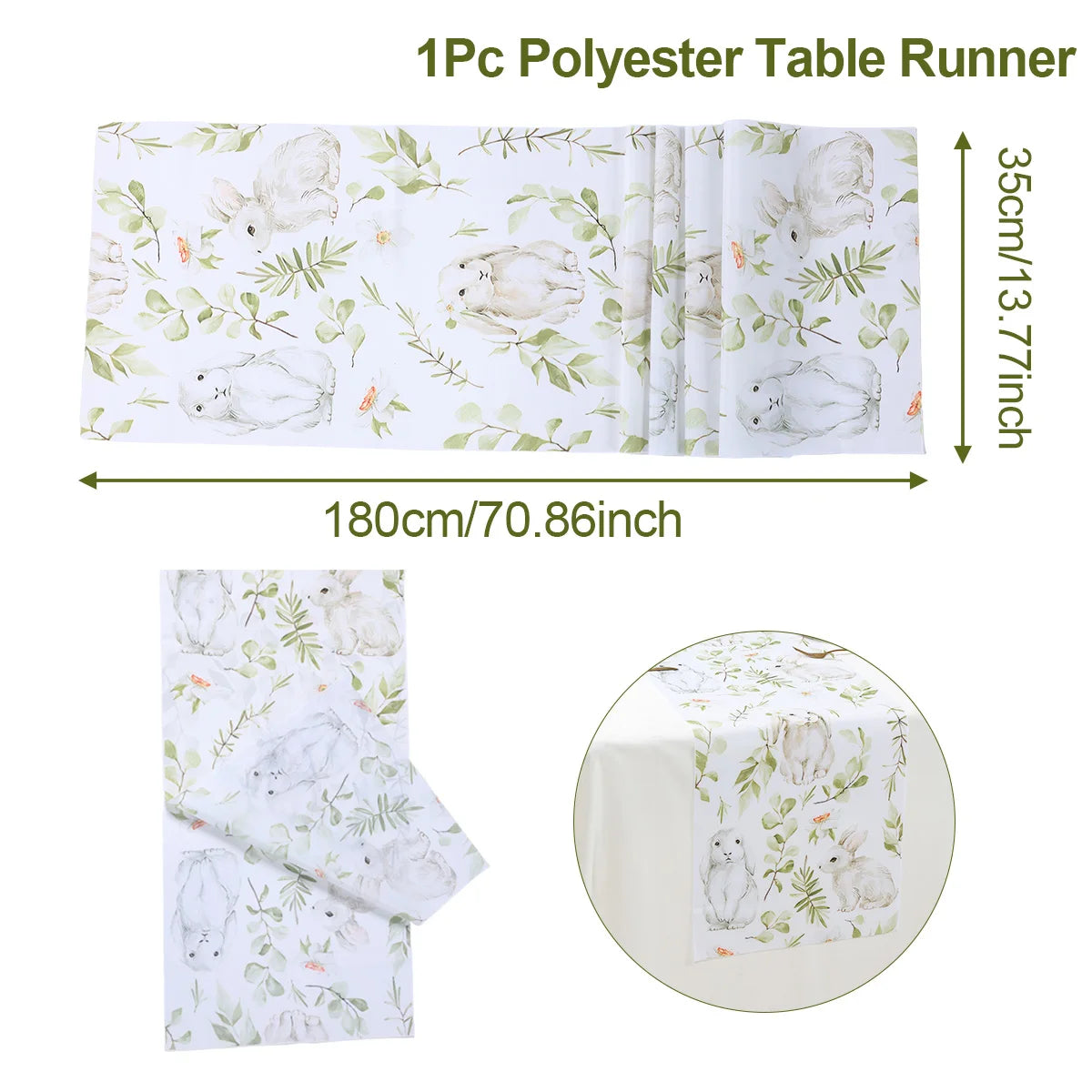 Easter Bunny Polyester Table Runner Happy Easter Decorations for Home Rabbit Butterfly Table Cloth Easter Party Supplies