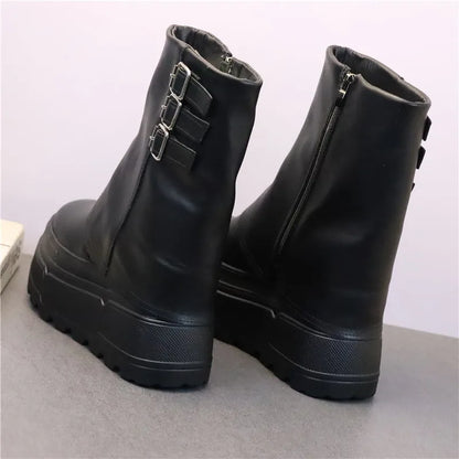 New  12cm Ankle Booties Shoes  Leather Boots Women Motorcycle Boots Platform Ladies Fashion Botas Autumn Winter