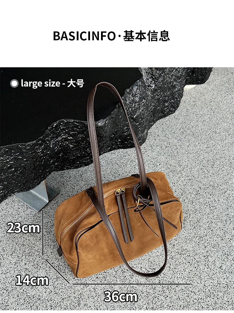Women's Cow Genuine Leather Tote Bag suede commuting Cowhide Handbags Large Capacity Designer Luxury velvet Bags