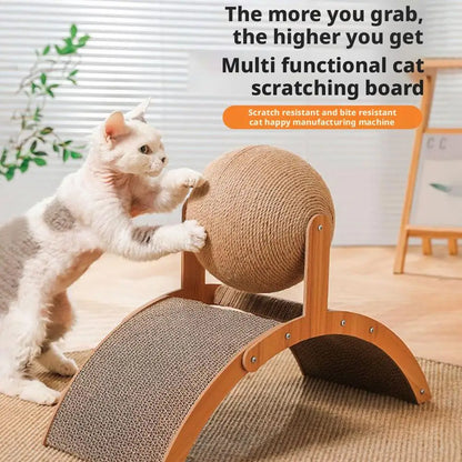 Wooden 2-in-1 Cat Scratcher, Ferris Wheel Vertical Scratching Ball, Sisal Ball, Honeycomb Grab Board, Wear-Resistant,Pet Toy