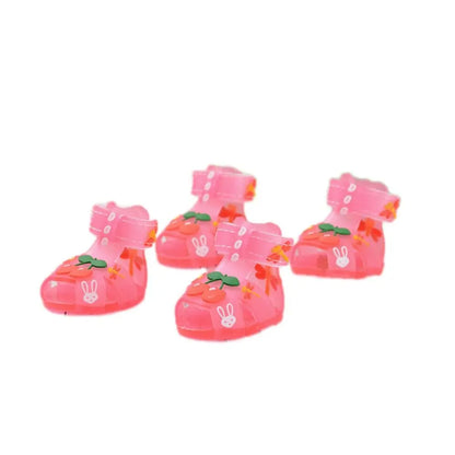 4Pcs/Set Cartoon Dog Summer Jelly Sandals Non-slip Adjustable Breathable Dog Shoes Waterproof Wear-resistant Dog Paw Protector
