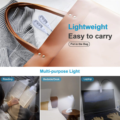 Music Stand Light, Clip on LED Book Lights, USB and AAA Battery Operated, Reading Lamp in Bed, 4 Brightness Levels, Ideal for Bo