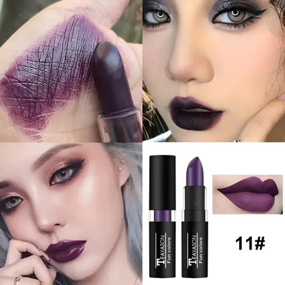 Nude Lipstick Matte Velvety Vampire Makeup Punk Black Lip Gloss Smooth Waterproof Lasting Durable Dark Paint Cosmetics -12 Colors