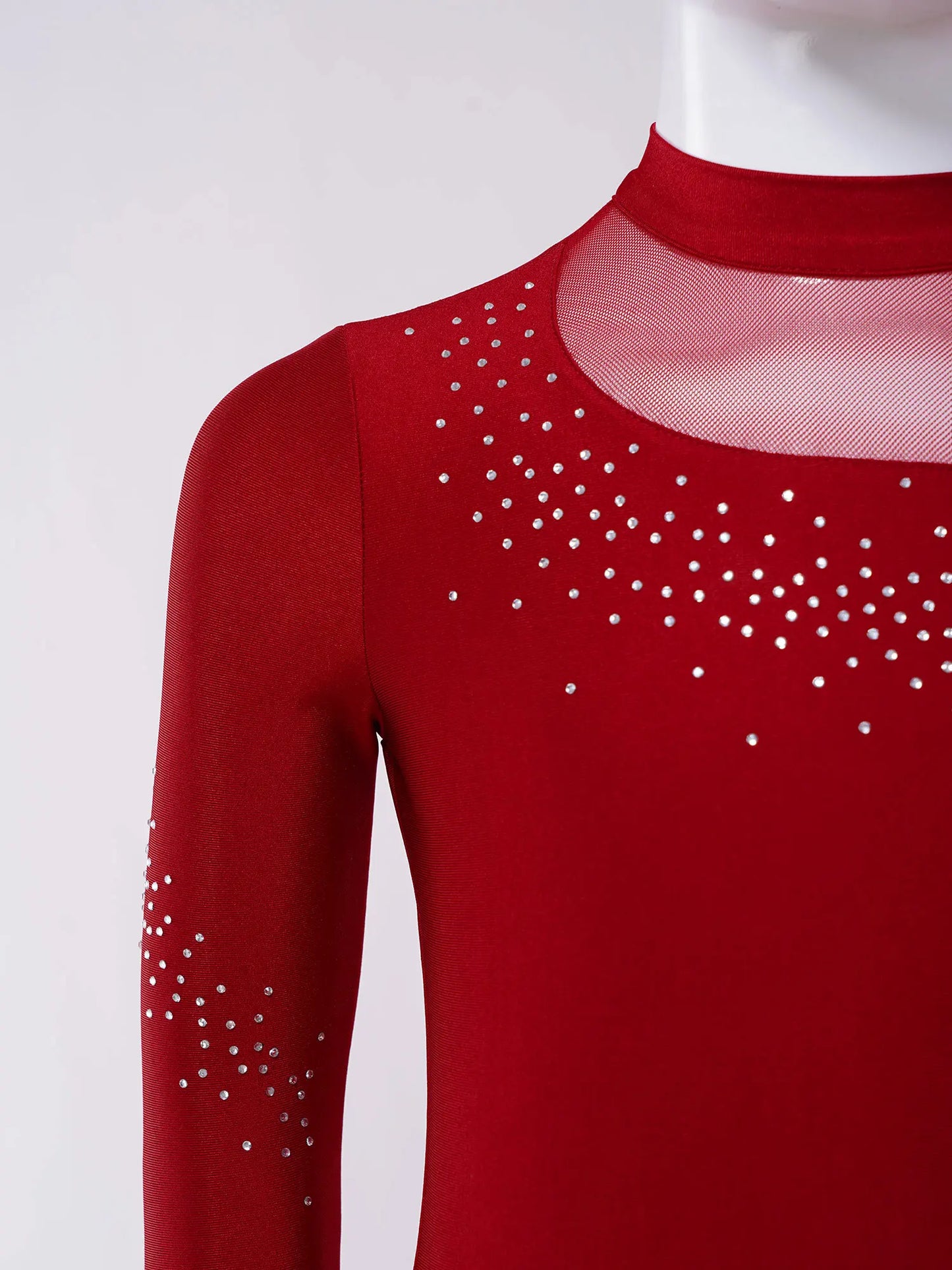 Kids Girls Ballet Dance Gymnastics Leotard Figure Skating Acrobatics Yoga Bodysuit Long Sleeve Shiny Rhinestone Mesh Jumpsuit