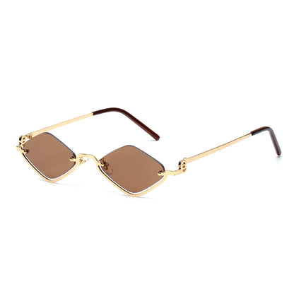 Small Frame Hexagon Sunglasses Women 2026 Luxury Brand Metal Rimless Rhombus Sun Glasses For Female Retro Polygon Eyewear UV400