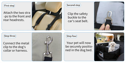 Portable Dog Car Seat Pet Dog Booster Seat Puppy Travel Carrier Bed with Safety Belt Storage Pocket Removable Washable Cover
