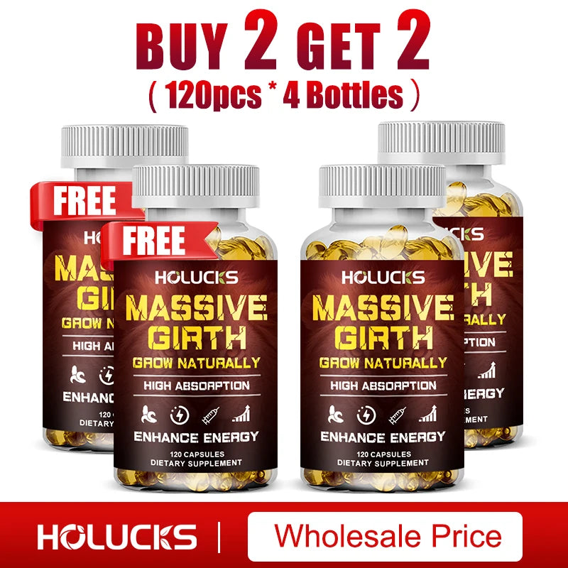 Massive Girth Supplement Capsules for Men, Testosterone Boost, Enhanced Size, Strength, Energy, Endurance, Immune Suppport