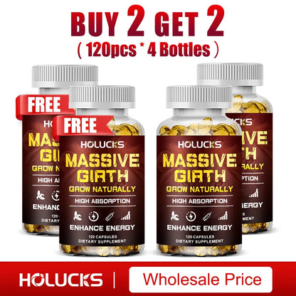 Massive Girth Supplement Capsules for Men, Testosterone Boost, Enhanced Size, Strength, Energy, Endurance, Immune Suppport