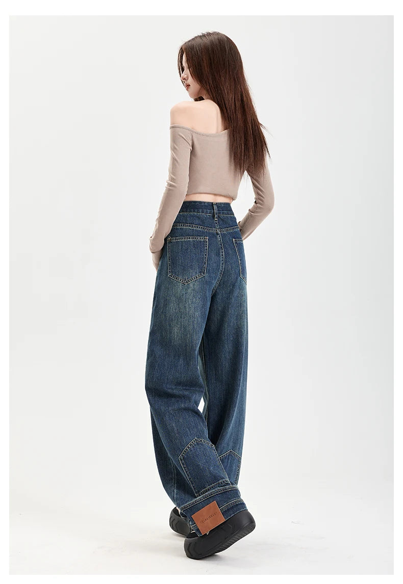 Ins Fashion American Retro Baggy High Waisted Jeans Woman High Street Denim Pants Reversible Trousers Streetwear Y2K Loose Jeans
