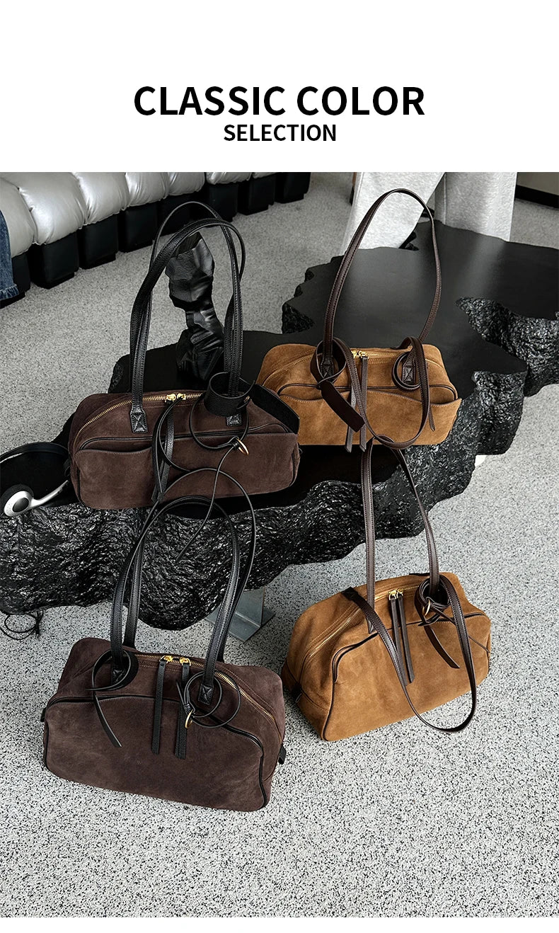 Women's Cow Genuine Leather Tote Bag suede commuting Cowhide Handbags Large Capacity Designer Luxury velvet Bags