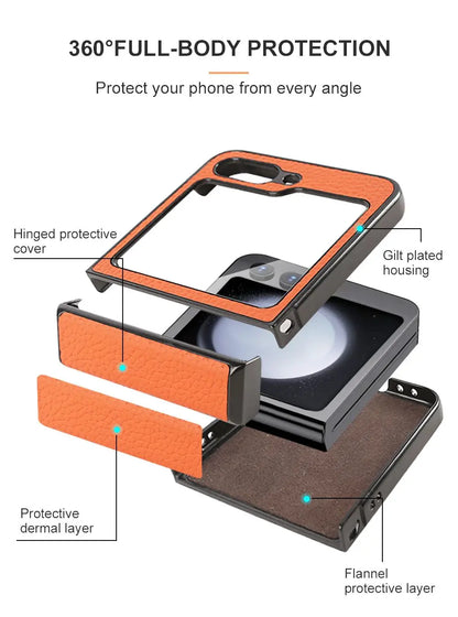 Luxury Hand Crafted Genuine Leather Case For Samsung Galaxy Z flip5 Phone Cover Galaxy Z Flip 3 flip4  Back Shell Coque Capa