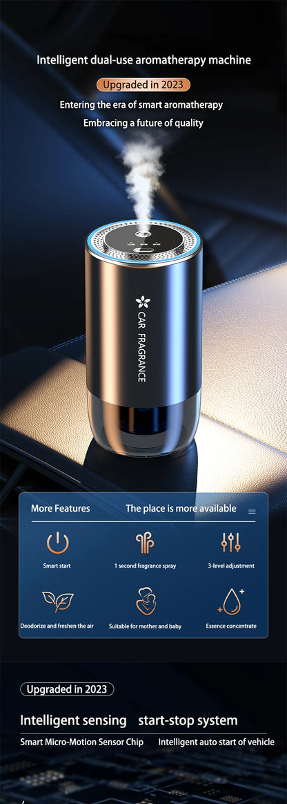Smart Car Aromatherapy Machine Portable USB Rechargeable Cup Holder Diffuser Air Freshener Car Fragrancer Ambient Light Ornament