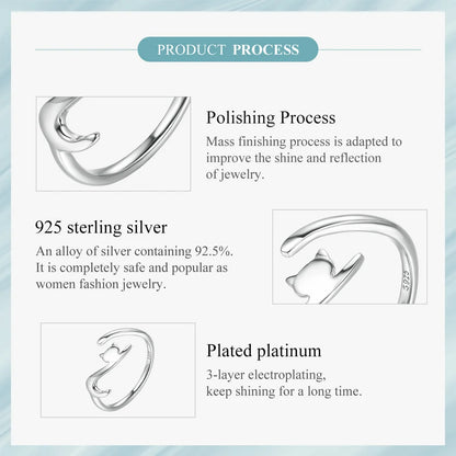 WOSTU 100% 925 Sterling Silver Cat Dog Opening Ring Hot Sale Pet Rings For Women Original Fashion Animal Jewelry Party Gift