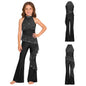 Kids Girls Figure Skating Jumpsuit Ballet Gymnastics Acrobatics Dance Leotard Sleeveless Shiny Rhinestones Ruffles Mesh Bodysuit