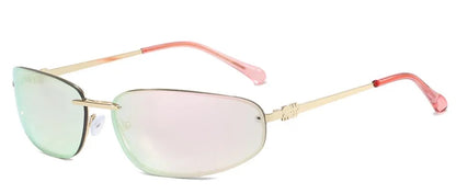 New Y2K Sunglasses For Women High Quality Oval Fashion Luxury Brand Rimless Glasses Trendy Woman Alloy Ladies Shades Eyewear