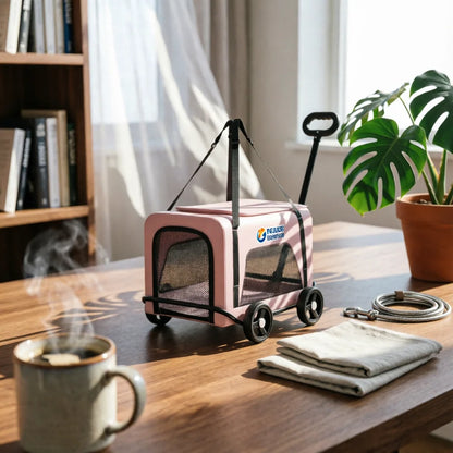 Rolling Pet Carrier Foldable Wheeled Pet Carrier Smooth Spacious for Small Pets, Travel, Vet Visits