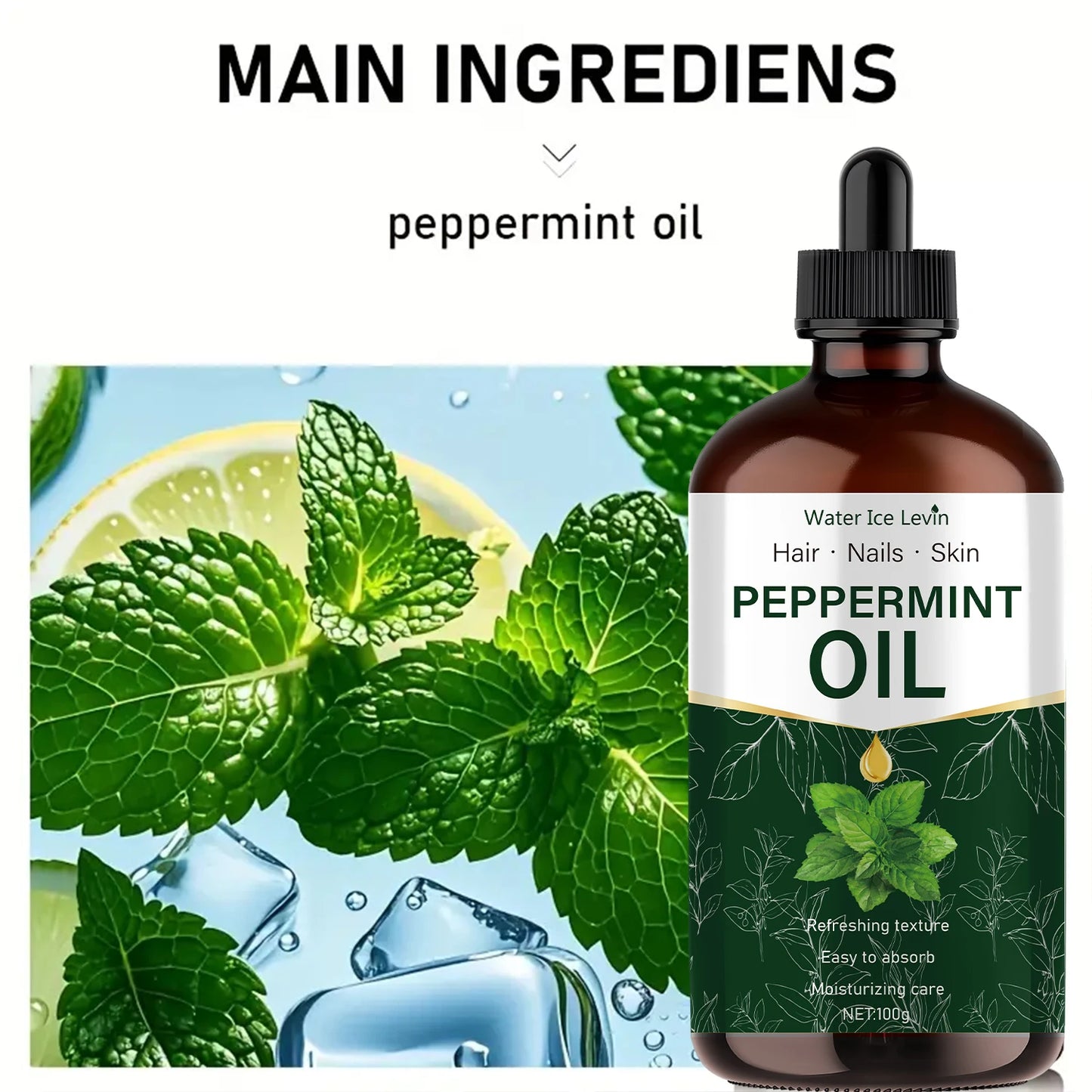 100g Mint Essential Oil, Natural Plant Extract, Hypoallergenic, Moisturizing Massage Oil for Men, Women, Hair, Diffuser and Humidifier