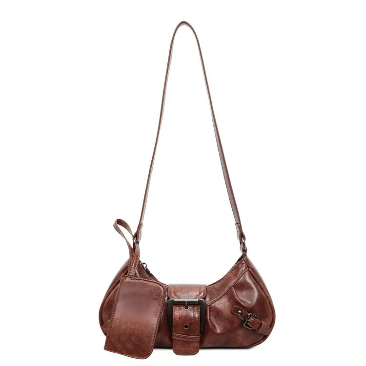 Shoulder Bags Y2K Retro Style Shoulder Bag, Maillard Pleated Rivet Armpit Bag, Fashionable Ladies Cool Leather Shoulder Bag