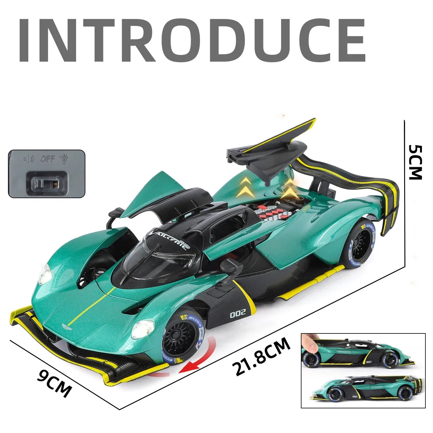 Aston Martin Valkyrie AMR PRO 1:24 Alloy Car Model Sound and Light Pull Back Toy Collectibles Gift