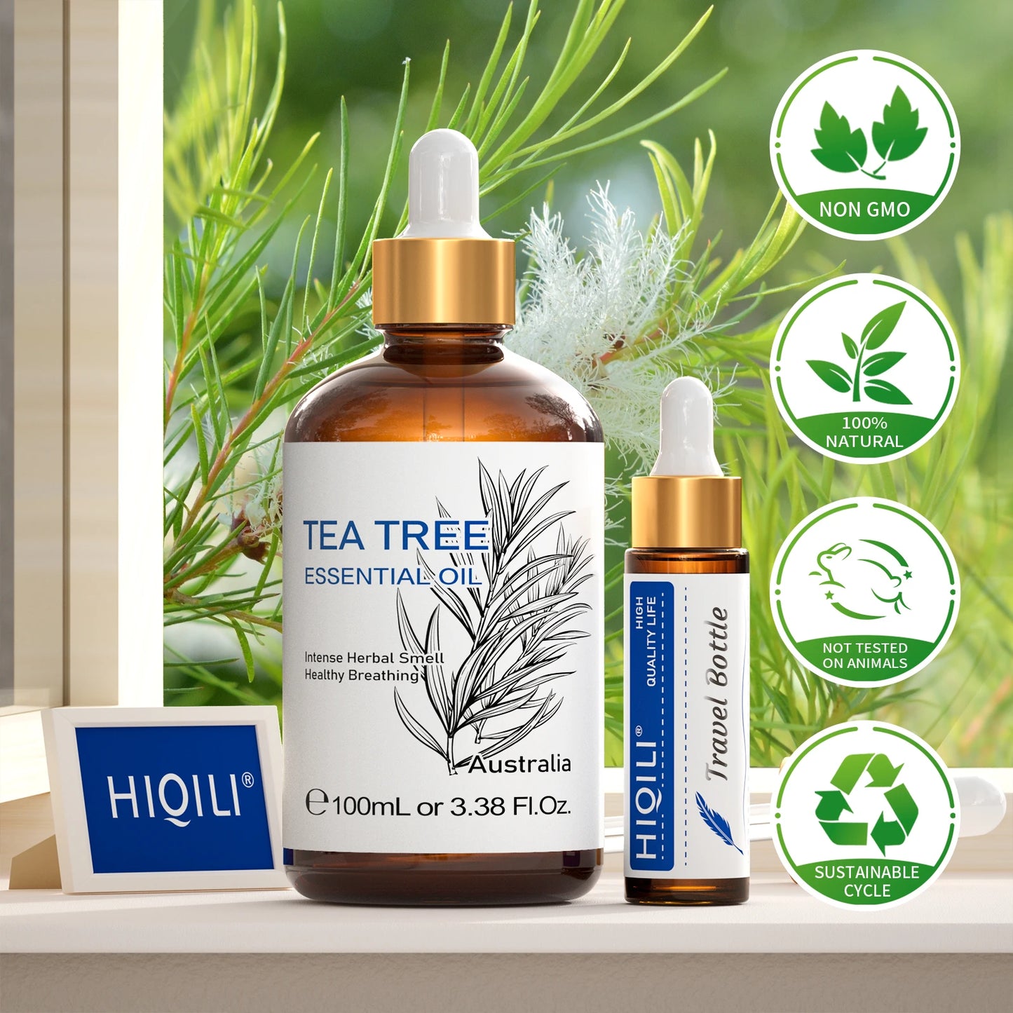 HIQILI 100% Tea Tree Essential Oil 100ml for Aromatherapy Massage DIY Beauty Skin Hair Relaxation Lavender Ginger Sandalwood