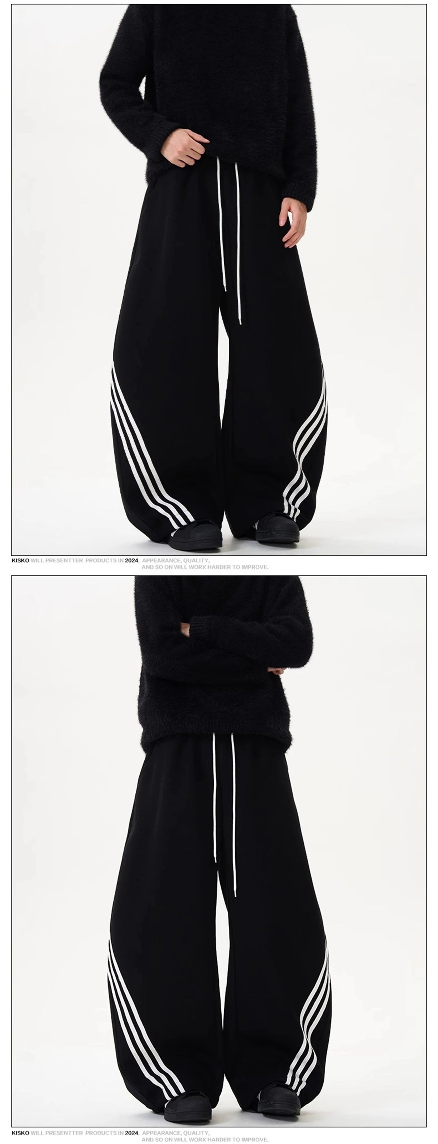 Oversized Wide Leg Sweatpants with Side Stripes Drawstring High Waist Streetwear Casual Loose Baggy Trousers Y2K Women Men Fashion