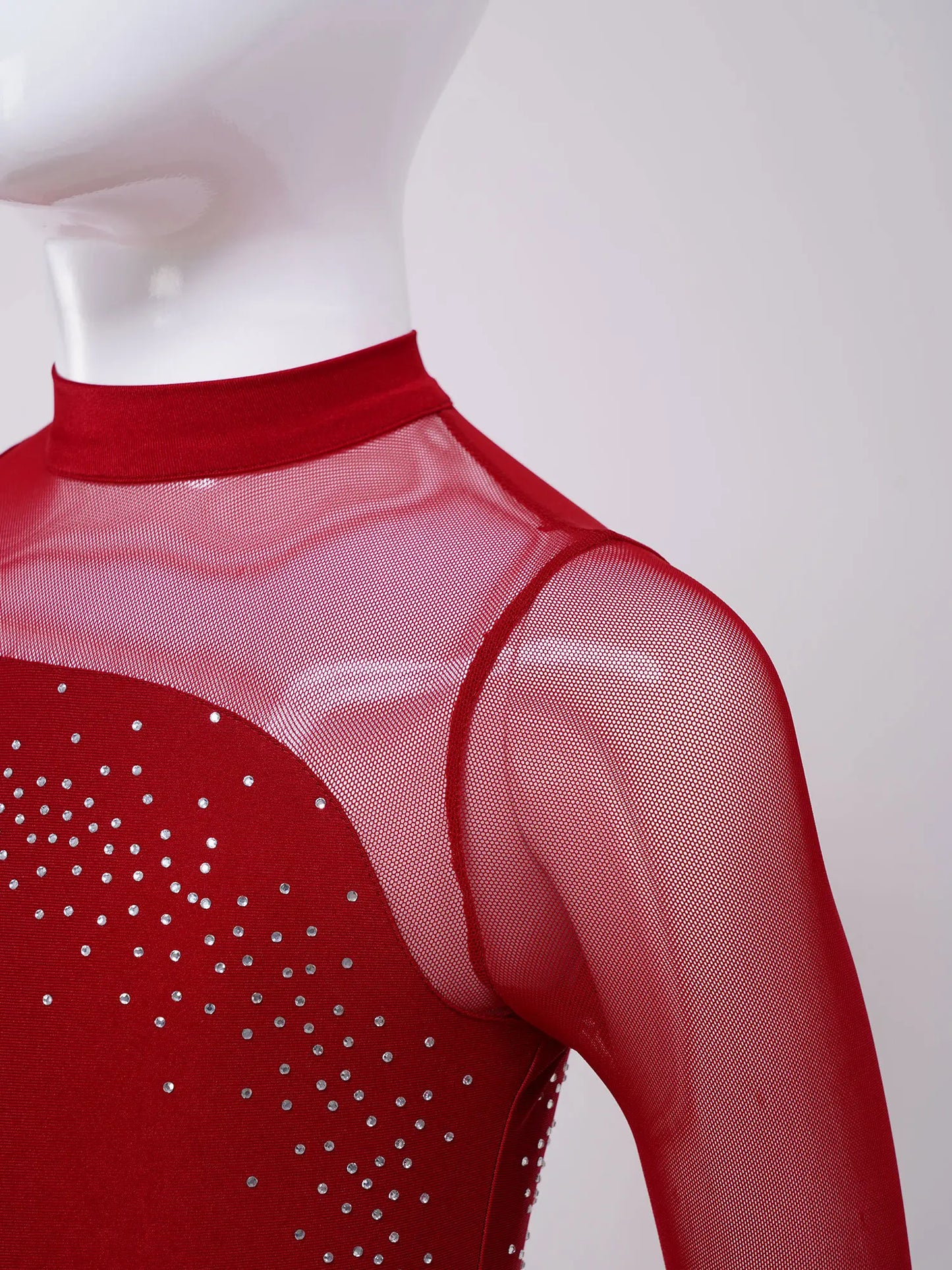 Kids Girls Ballet Dance Gymnastics Leotard Figure Skating Acrobatics Yoga Bodysuit Long Sleeve Shiny Rhinestone Mesh Jumpsuit