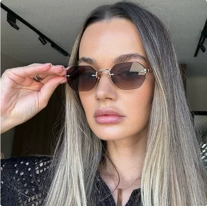 New Rimless Luxury Sunglasses Women 
 Diamond Cut Sun Shades For Man And Women Designer Brand Glasses UV400 Frameless Eyewear