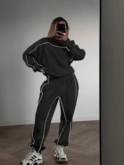Two Piece Sets Pant Set Tracksuit Women Jogger Y2k Sweatshirts Autumn Winter Sports Elastic Waist Streetwear Pants Matching Sets