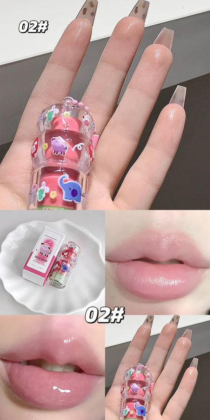 Gege Bear Fruit-Flavored Lip Balm Hydrating Cute Keychain Pendant Lipstick Long Lasting Moisturizing Reduce Lip Lines&Lip Base