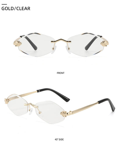 Protective Glasses Fashion Irregular Sunglasses Women Retro Brand Design Metal High Quality Vintage Rhombus Rimless Glasses