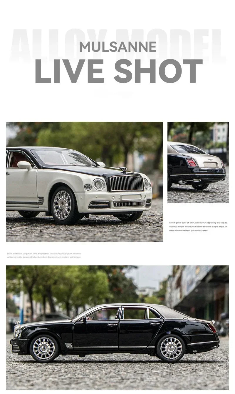 Diecast 1:24 Scale Bentley Mulsanne Alloy Model Car Collection Vehicle Simulation Sound & Light Metal Toy Gift