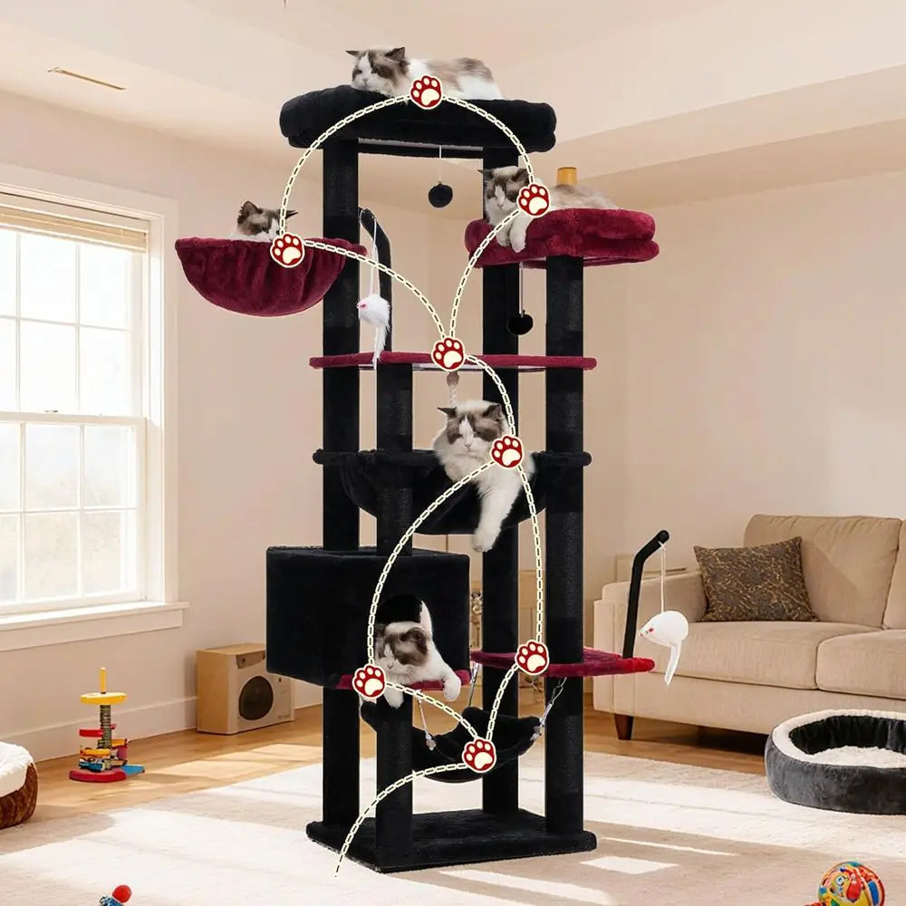 Gothic Cat Tree, Cat Tower or Large Cats with 2 Big Platorms, 2 Baskets, condo and Toys, 63" Cat Scratching Posts or Indoor Cats