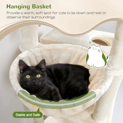 76-Inch Extra Tall Cat Tree Tower with Cozy Condos Hammock and Perches for Adult Cats Beige Multi-Level Furniture for Climbing