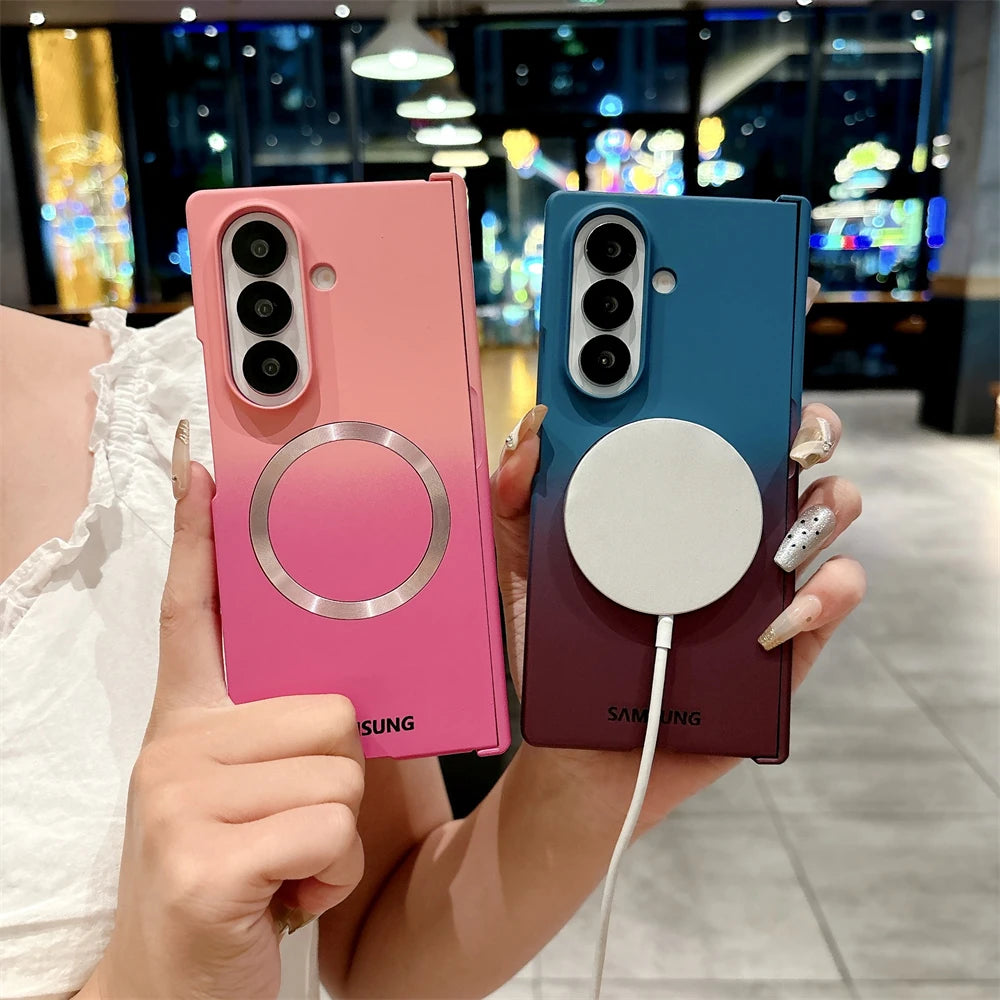 Soft Liquid Silicone Gradient Magnetic Case for Samsung Galaxy Z Fold 7 6 5 4 Zfold3 Case For Magsafe Charging Shockproof Cover
